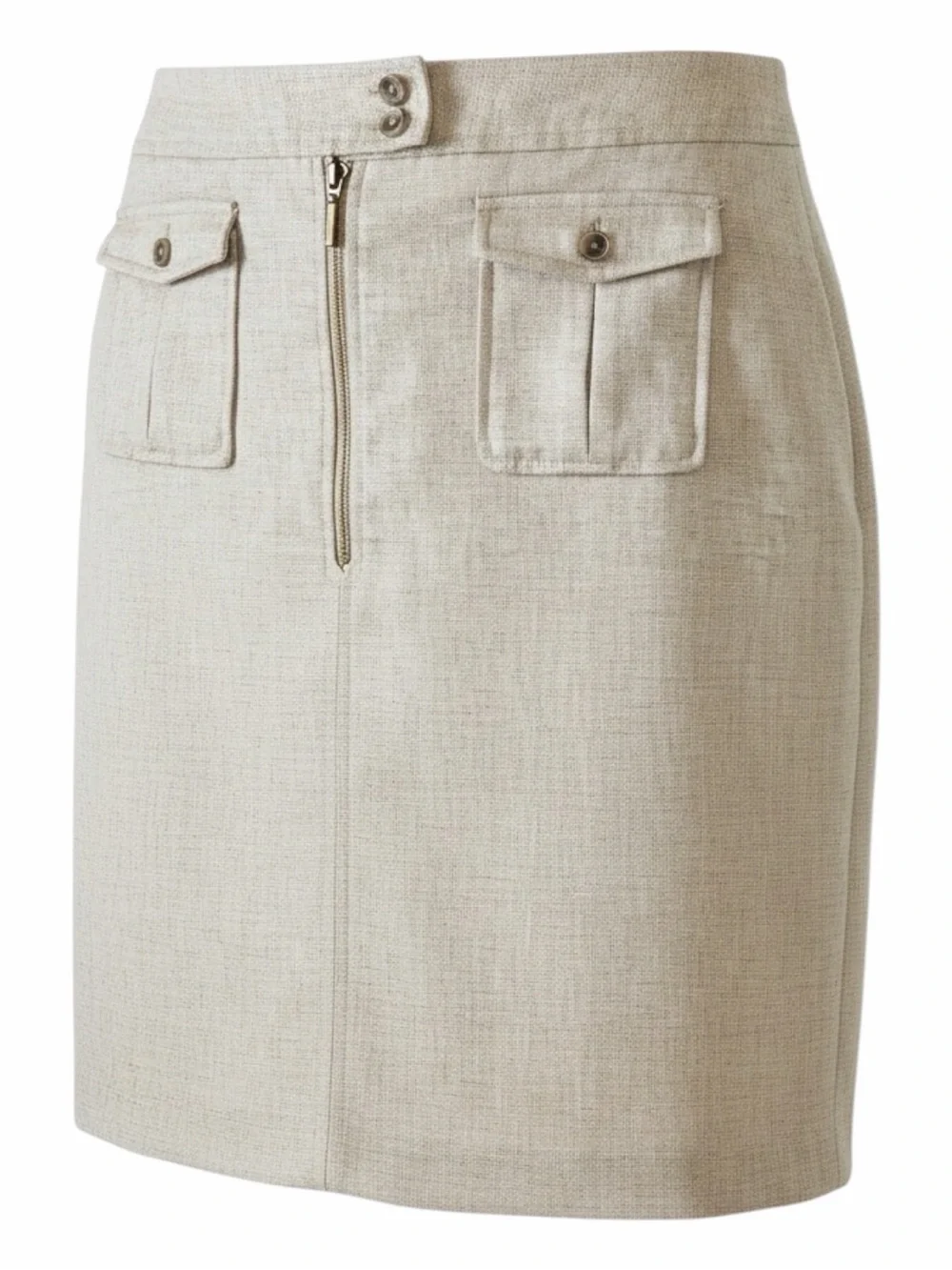 The Limited Beige‎ Midi Pencil Skirt with Front Zip & Patch Pockets Size 14